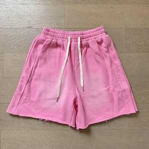 Shorts unisexe vintage délavé au soleil en molleton bouclette de coton épais à bords bruts, style décontracté pour homme, hiver, effet délavé à l'acide - Product Image 2