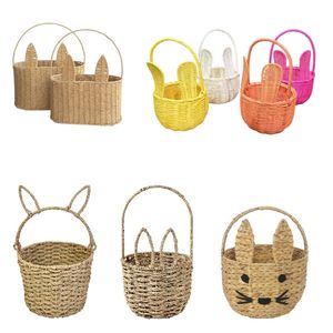 Panier de rangement vintage BUNNY TOTE géométrique pour Pâques, en jonc de mer et rotin, écologique, pour la décoration intérieure et l'utilisation quotidienne en pique-nique - Product Image 1