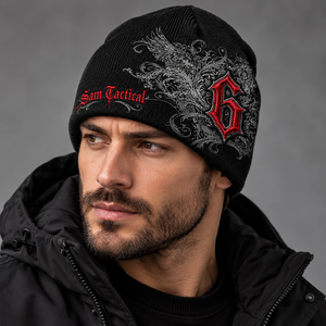 Custom Logo Jacquard Rib <b>Knit</b> Cuffed <b>Beanie</b> Ribbed <b>Knit</b> <b>Beanie</b> with Custom Embroidered Logo Winter Cuffed <b>Knit</b> <b>Beanie</b> Hat - Product Image 2