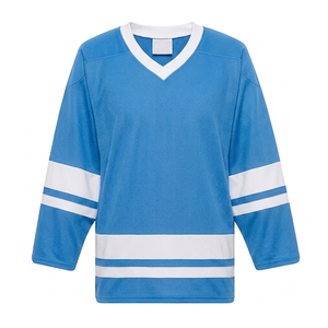 manufacturer <b>light</b> blue Ice Hockey Jersey custom logo and name Breathable Mesh Fabric Men Sports Uniform with white stripe - Product Image 1