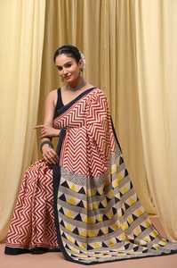 Block Print Soft Cotton Mulmul <b>Saree</b> for Women – Lightweight Indian Traditional Wear Premium Mulmul Cotton <b>Saree</b> <b>Blouse</b> Piece - Product Image 1