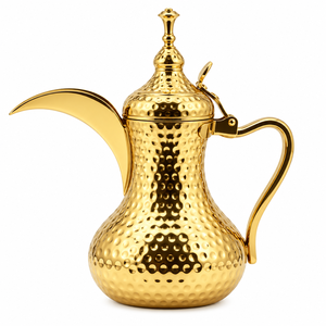Middle Eastern Style Gold Dallah <b>Coffee</b> Tea <b>Pot</b> with Hammered <b>Metal</b> Finish Heat-Resisting for Tea Making Wedding & Party Use - Product Image 2