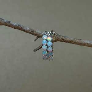 Blue <b>Opal</b> Hoop <b>Earrings</b> 925 Sterling Silver Huggies October Birthstone Jewelry Gift For Her Dainty Style - Product Image 4