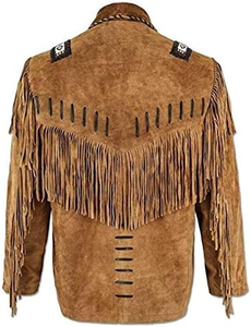 Men’s Premium <b>Red</b> Western Fringe Leather <b>Jacket</b> Vintage Cowboy Tassel Suede Coat with Handmade Detailing Modern Slim Fit - Product Image 6