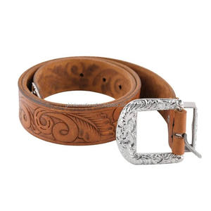 เข็มขัดหนังวัวแท้ตะวันตกขนาด40มม. พร้อมลายนูนดอกไม้ดีไซน์100% ออกแบบได้ตามต้องการจากผู้ผลิตในอินเดีย - Product Image 3