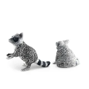 Ensemble de figurines de ratons laveurs plaquées argent, sculpture animale en métal artisanale, décoration artistique de collection, design moulé en 3D intégral - Product Image 2