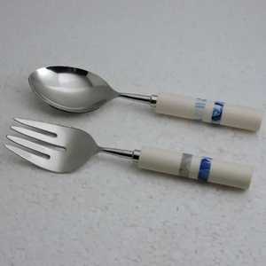 Finest Quality Metal Gold Salad Server Set with <b>White</b> Resin Handle for Kitchen Tabletop Food Eating Spoon & Fork Sets Food Spoon - Product Image 4