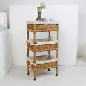 Rattan Wicker Storage Shelf with Bamboo Frame Rectangular Eco-Friendly Organizer for Living Room Toy Storage - Product Image 2