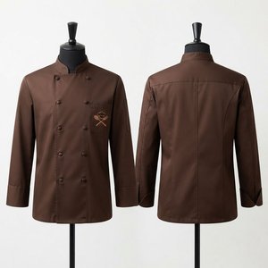 Chaqueta de Chef Unisex Premium Negra Hardson de 240 GSM, Polialgodón, Marrón, Doble Botonadura, Uniforme de Cocina de Manga Corta para Restaurante y Bar - Product Image 1