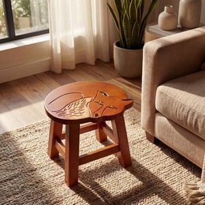 Tabouret en bois d'acacia fait main en forme de tête de lion |   Sculpture d'animal rectangulaire traditionnelle |   Écologique, durable, or brun sculpté - Product Image 4