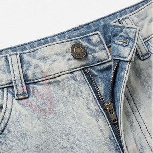 Women's Light Blue High Waist Denim Mini <b>Skirt</b> Washed <b>Straight</b> A Line with Slit - Product Image 4