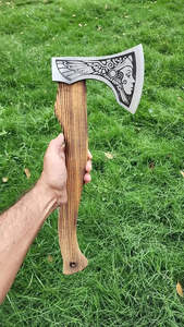 Hache de chasse artisanale en acier industriel à haute teneur en carbone, manche en bois de rose, étui en cuir, 1,5 kg, personnalisable, style viking, pour le camping et les activités de plein air - Product Image 2