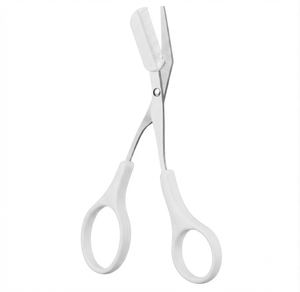 Ciseaux à sourcils avec lame incurvée en acier inoxydable à extrémité arrondie et manche en plastique, pour droitiers, pour une coupe et un façonnage précis - Product Image 1