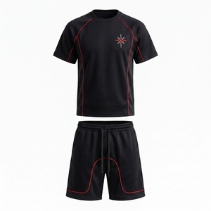 Conjunto de Camiseta y Pantalones Cortos Deportivos Ligeros para Hombre, Diseño de Bloques de Color, Transpirables, 220GSM, Poliéster y Algodón, Tejido de Punto, Ropa Casual - Product Image 6