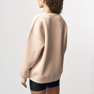 Sweat-shirt oversize à col rond pour femme, manches longues, couleur unie, tricoté en coton et fibre de bambou, épaules tombantes, haut décontracté d'automne - Product Image 3