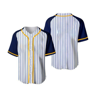 Maillot de baseball rayé blanc pour homme avec manches noires, boutons sur le devant, tissu polyester respirant et anti-humidité, vêtements de sport - Product Image 1