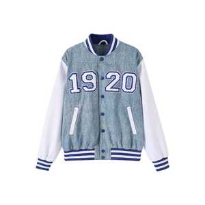 Zeta Phi Beta 1920 <b>Denim</b> Bomber Jacket Women Blue Varsity Jacket Button Up Streetwear Fashion Stylish Trendy Casual Outfit <b>Coat</b> - Product Image 1