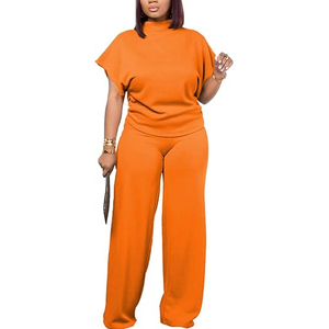 Ladies Two Piece Outfit Casual Short Sleeve Top <b>Elastic</b> Waist Pants Loose Fit Lounge Set Wholesale - Product Image 3
