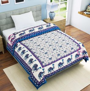 Couette légère en coton de Jaipur pour lit simple/Razai/Rajai, motif floral, 85x55 pouces, douce et confortable, literie toutes saisons, bleu-S-203 - Product Image 5