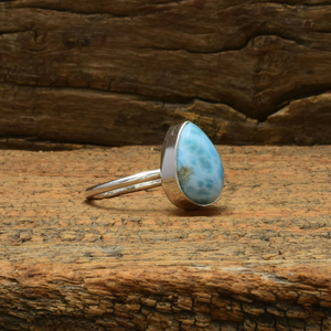 Bague Larimar en Argent Sterling 925, Pierre Précieuse Taillée Poire, Bijou de Déclaration pour Mariage, Fiançailles, Anniversaire, Sertissage Bezel - Product Image 2