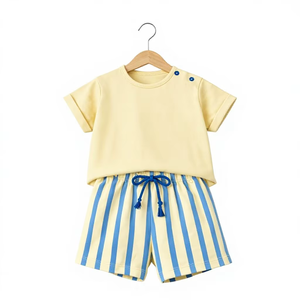 Ensemble T-shirt et short 100 % coton bambou pour garçons, tenue douce et respirante pour tout-petits, vêtements pour bébés personnalisés, marque privée OEM - Product Image 1