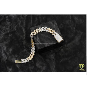 กำไลข้อมือเพชรโมอิสซาไนต์แบบยูนิเซ็กซ์ ประดับด้วยเงินแท้ 925 ดีไซน์แบบ Cuban Links หนา พร้อมเคลือบผิวสองสีสุดหรู - Product Image 3