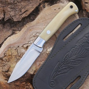 UA Supplies Hand Forged 12C27 Stainless Steel Drop Point Fixed Blade Hunting Bushcraft <b>Knife</b> Camel <b>Bone</b> <b>Handle</b> 8.5in Overall - Product Image 1