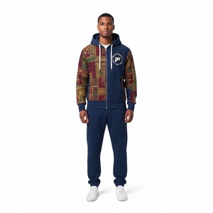 Men's Heavyweight <b>Full</b> <b>Zip</b> <b>Hoodie</b> 400GSM Cotton Reverse Weave Jacquard Patchwork Streetwear Custom OEM - Product Image 1