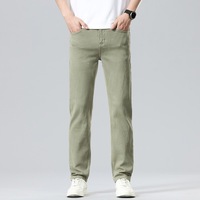 Jean slim vintage coupe bootcut pour homme, en mélange de coton extensible, taille mi-haute, fermeture éclair, léger, vert émeraude, taille S-XXL, uni