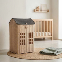 Panier de rangement en rotin écologique de style luxueux avec couvercle, panier à linge tressé, organisateur de jouets naturel, décoration de maison de style campagnard 50x40x30cm