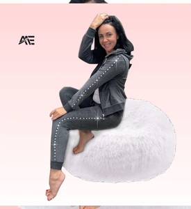 Wholesale Women Dark <b>Grey</b> Rhinestone Hoodie Set Zip Up <b>Jacket</b> and Jogger Pants Streetwear OEM Manufacturer - Product Image 2