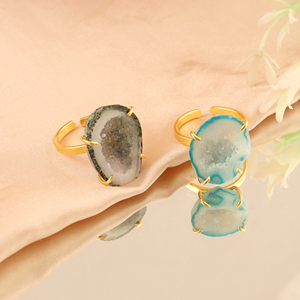 18K Gold Plated Blue & Grey Druzy Agate Adjustable <b>Statement</b> <b>Ring</b> Wholesale Luxury Style Best Selling High Quality Fashion <b>Ring</b> - Product Image 4