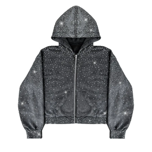 Sweat à capuche unisexe personnalisé pour l'hiver, coupe classique, effet délavé, 100% coton, doublure polaire, broderie strass, design clouté - Product Image 1
