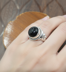 Handmade 925 Sterling <b>Silver</b> Black Onyx <b>Ring</b> Round Cabochon Gemstone Vintage <b>Statement</b> Men Women Jewelry Gift for Christmas gift - Product Image 2