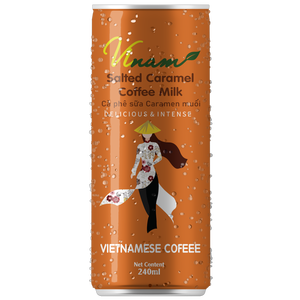 Vinam Brand 240mL RTD Vietnamese <b>Coffee</b> Milk Mellow Taste Salted Caramel Sugar Flavor High Grade Can (Tinned) 12-16 Brix - Product Image 1