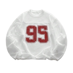 Vintage American Football Jersey White Mesh Long Sleeve Oversized Fashion Top <b>Hip</b> Hop Streetwear Custom Graphic Manufacturer - Product Image 1
