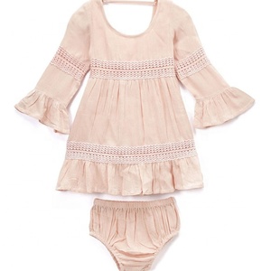 Cute Princess <b>Boho</b> Beige Infant Lace Ruffle <b>Dress</b> With Matching Diaper Cover & Full Sleeves Crafted With Soft Breathable Fabric - Product Image 2
