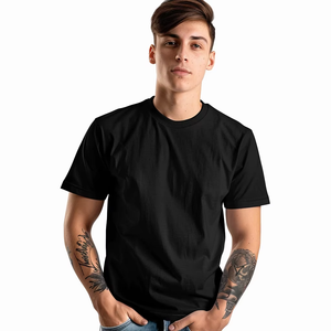 Camiseta de algodón negra lisa con cuello redondo para hombre, de calidad premium, con logotipo personalizado del fabricante. - Product Image 5