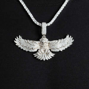 Collier avec pendentif aigle serti de pierres |   Pendentif Aigle Hip Hop |   Collier en acier inoxydable avec aigle volant pour homme - Product Image 1