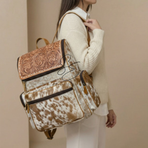 Large Diaper Leather <b>Bag</b> <b>Tooled</b> Leather Hair On Hide Jumbo <b>Backpack</b> Western Cowhide <b>Backpack</b> <b>Bag</b> Vintage Travel <b>Bag</b> Moms <b>Bag</b> - Product Image 2