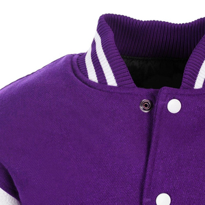 Veste universitaire pour homme, violette et blanche, style preppy, coupe classique, col montant, fermeture boutonnée, vêtement d'hiver, brodée, imperméable - Product Image 6