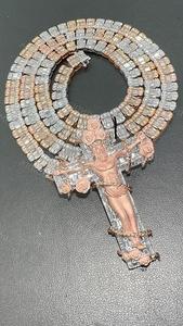 Rose Gold Plated Religious Cross <b>Pendant</b> With <b>Emerald</b> Cut Crystal Rhinestones Channel Set Alloy Charm Unisex Gift - Product Image 1