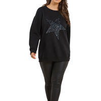 Sudadera de Talla Grande para Mujer, Transpirable, con Lentejuelas en Forma de Corazón, Cómoda, de Poliéster/Algodón, Manga Larga, Cuello Redondo