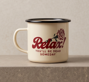 OEM Printed Enamel Coffee <b>Mug</b> Edgy Novelty Typography Theme Iron Travel Drinking Vessel Wholesale Direct Trade Vendor Source - Product Image 5