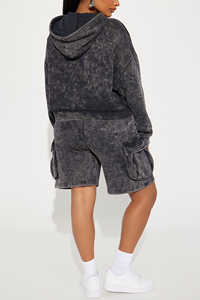 Ensemble de survêtement pour femme 100% coton, effet délavé, avec short cargo à poches, idéal pour l'été - Product Image 6