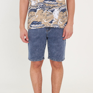 Exoro Short en jean pour homme, taille mi-haute, coupe droite, bleu clair, en coton, décontracté, respirant, tissu tissé, délavage clair, best-seller - Product Image 4