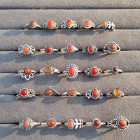 Bagues ajustables en alliage d'argent et laiton, ornées de pierres naturelles de cornaline, style bohème, couleur orange, pour mariage, collection unisexe en gros