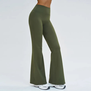 High Waist Flared Leg <b>Yoga</b> <b>Pants</b> Full Length Solid Black Seamless Stretch Activewear Women's Fitness Trousers - Product Image 3
