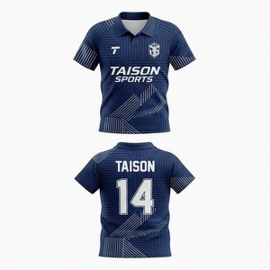เสื้อรักบี้ชาย พรีเมียม โพลีเอสเตอร์ 100% 140 GSM สีฟ้าอ่อน แต่งขอบสีขาว เสื้อโปโล พิมพ์ลายดิจิตอลตามสั่ง โลโก้ ชื่อ หมายเลข ทีม - Product Image 1