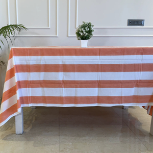 Nappe rayée rétro - Housse de table rayée orange et blanche pour décoration vintage, housse de table à manger, cadeau pour la maison - Product Image 1